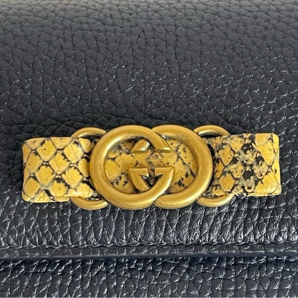 Rare Gucci Yellow Python & Black Pebbled Calfskin Leather Continental Wallet - Picture 4 of 11